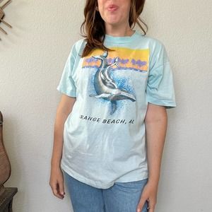 Vintage 80s Whales Orange Beach Alabama Blue Screen Stars Single Stitch Tee XL